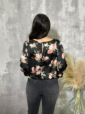 Floral Long Sleeve Semi Sheer Bodysuit