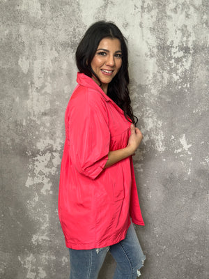 Bright Coral Short Sleeve Trench Coat - (Small - 3X) FINAL SALE