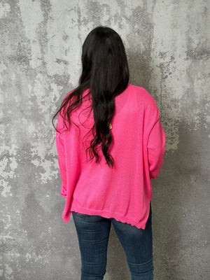 Neon Pink Light Knit Sweater Top