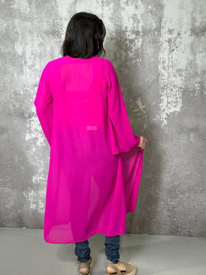 Long Sleeve Chiffon Duster - Pink