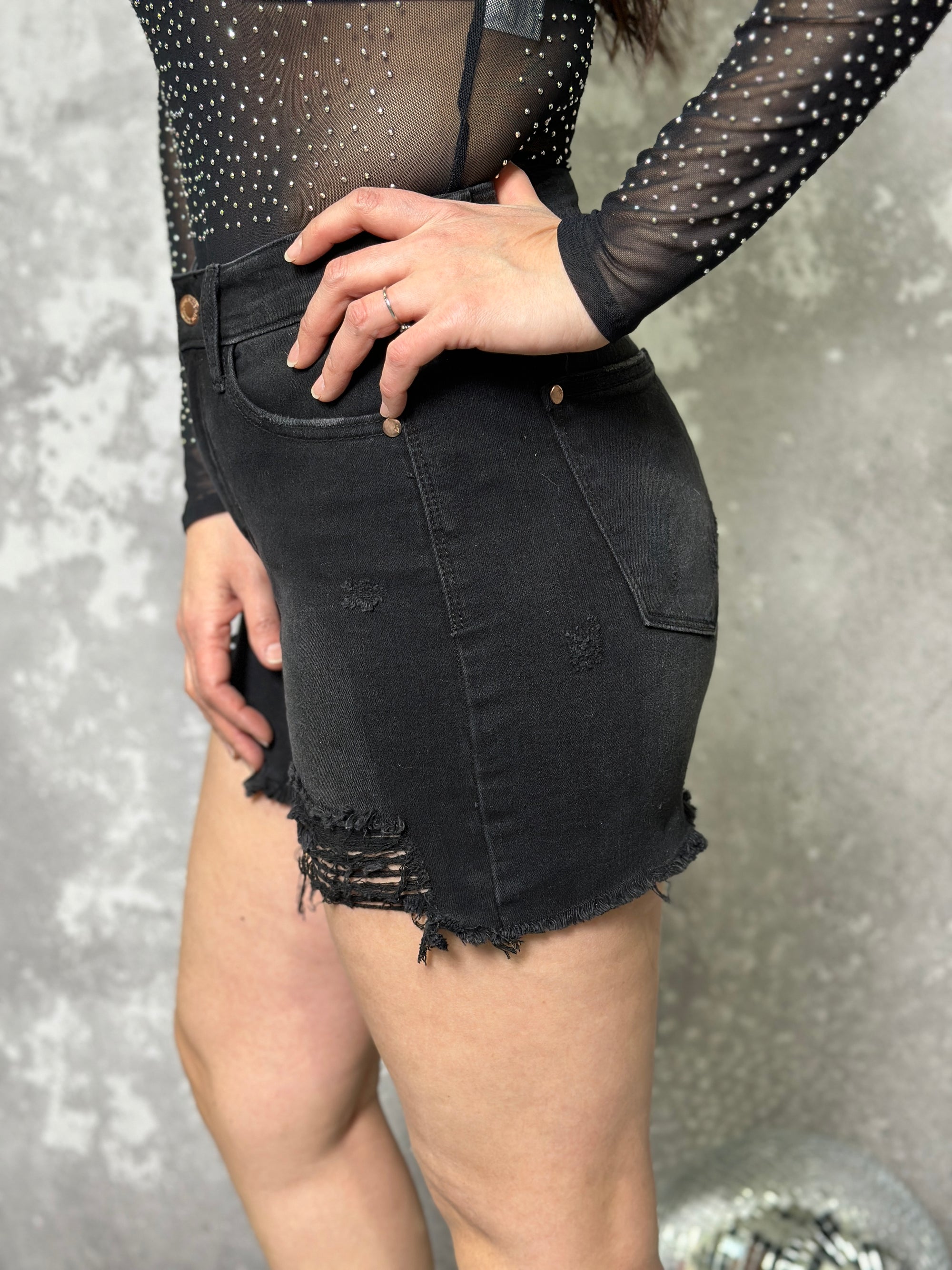 Black Judy Blue Distressed Bottom Shorts