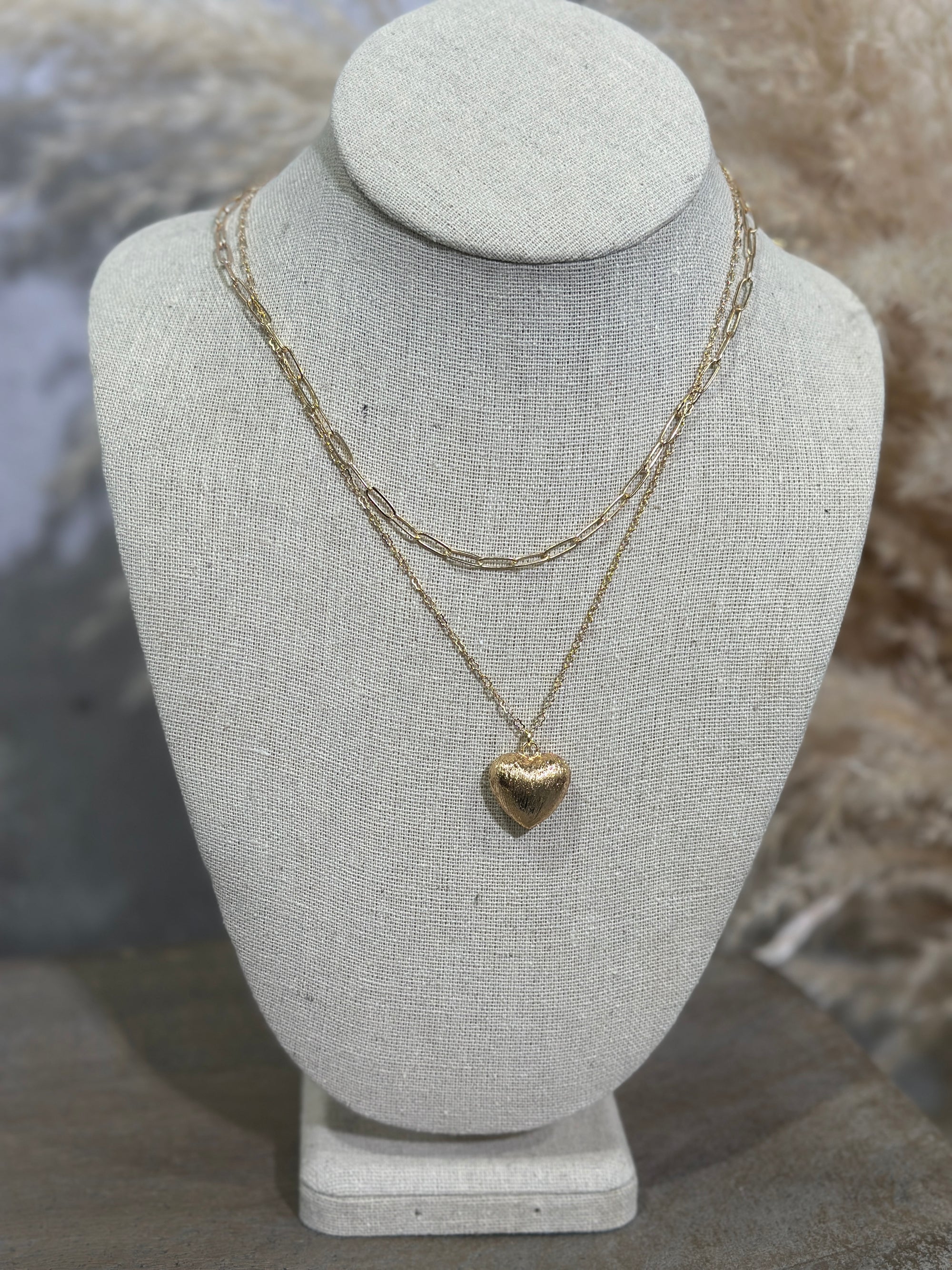Two Layer Bubble Heart Necklace - Gold