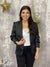Black Satin Blazer with Ruched 3/4 Sleeves (Small - 2X)