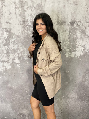 Lightweight Ribbed Button Shacket - Mocha (Small - 3X)