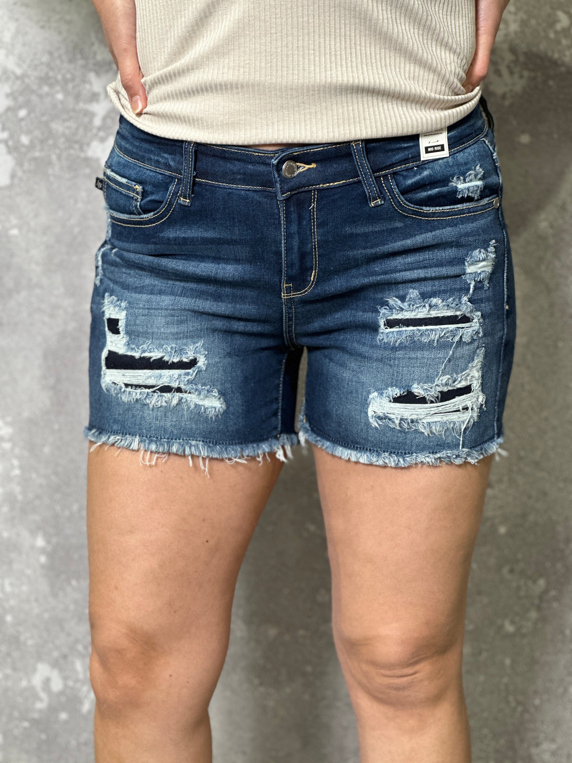 Judy Blue Patch Shorts - Dark Wash (Small - 3X)