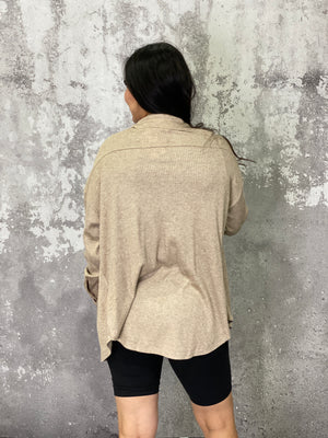 Lightweight Ribbed Button Shacket - Mocha (Small - 3X)