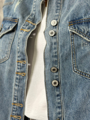 Medium Wash Distressed Double Button Jean Jacket