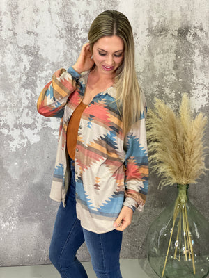 Sunset Geo Button Up Top