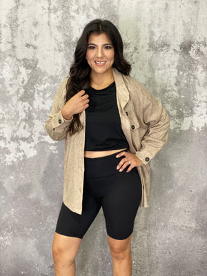 Lightweight Ribbed Button Shacket - Mocha (Small - 3X)