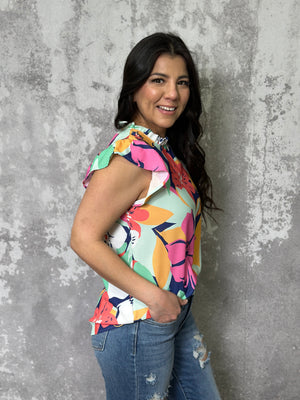 Bold Floral High Neckline Top (MEDIUM LEFT)