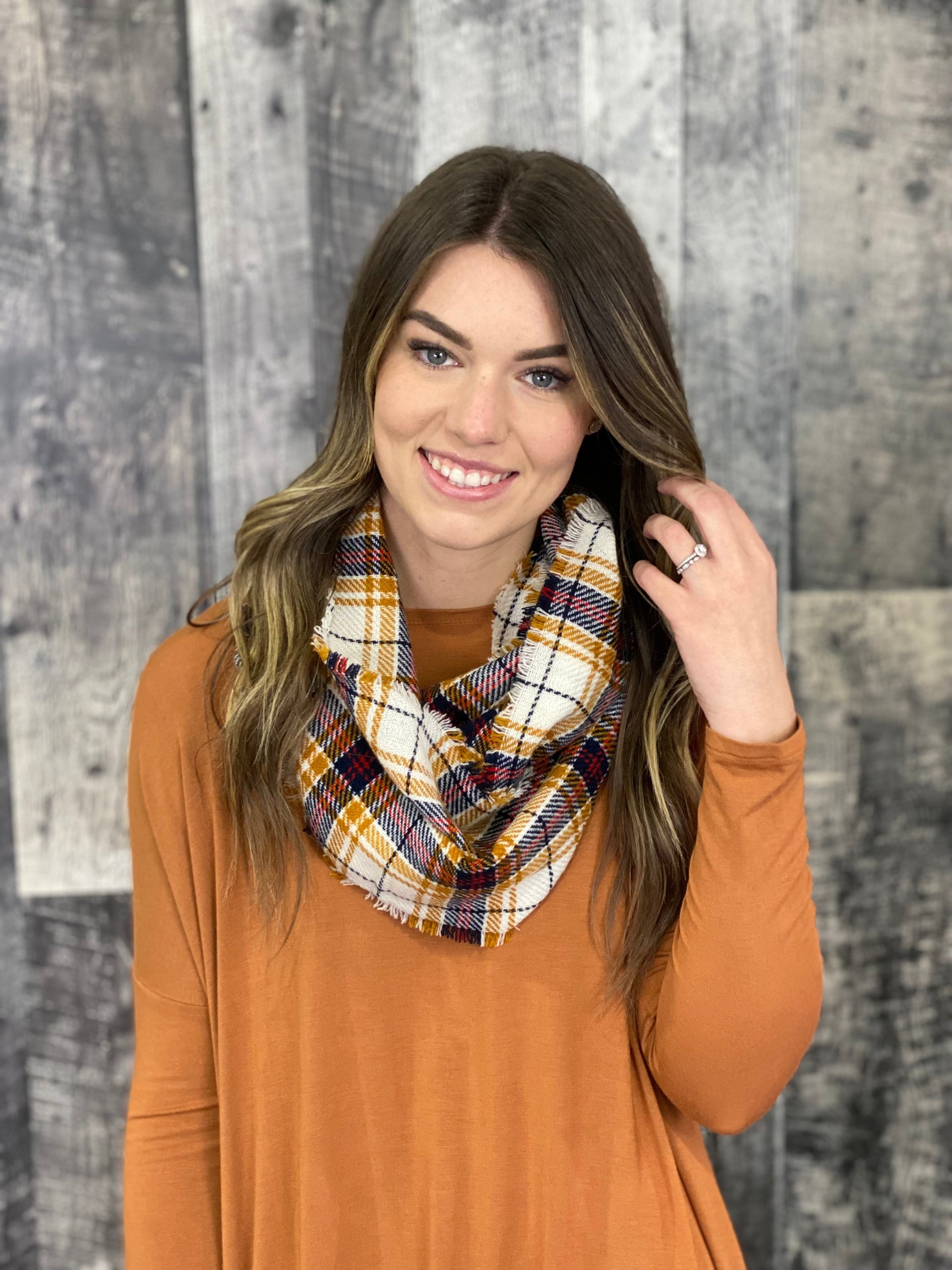 Infinity Scarf - Taupe/Mustard/Navy