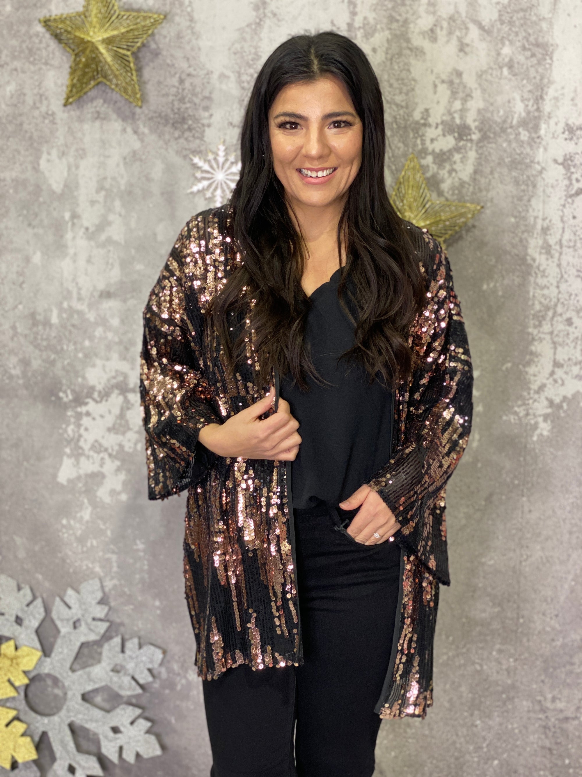 Rose Gold and Black Sequin Kimono