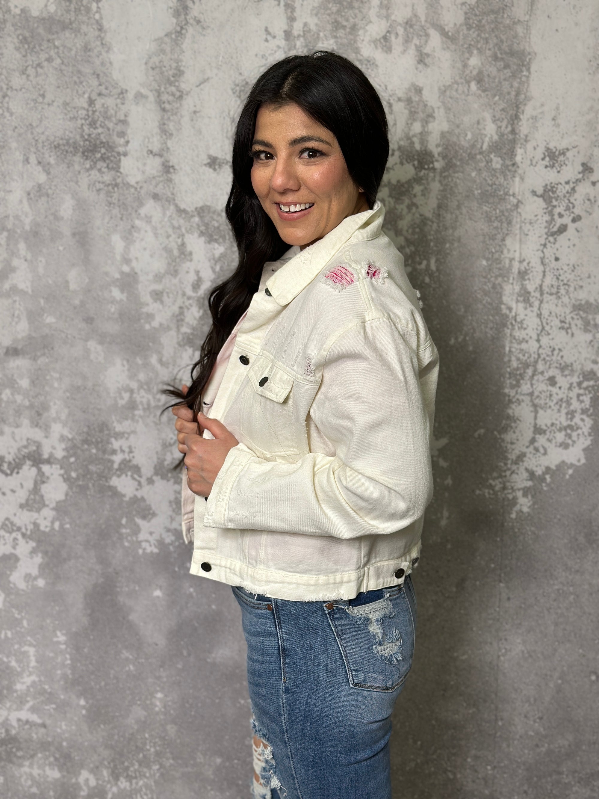 White Denim Crop Jacket