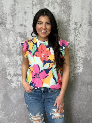 Bold Floral High Neckline Top (MEDIUM LEFT)