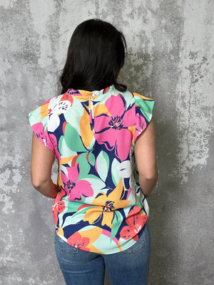 Bold Floral High Neckline Top (MEDIUM LEFT)