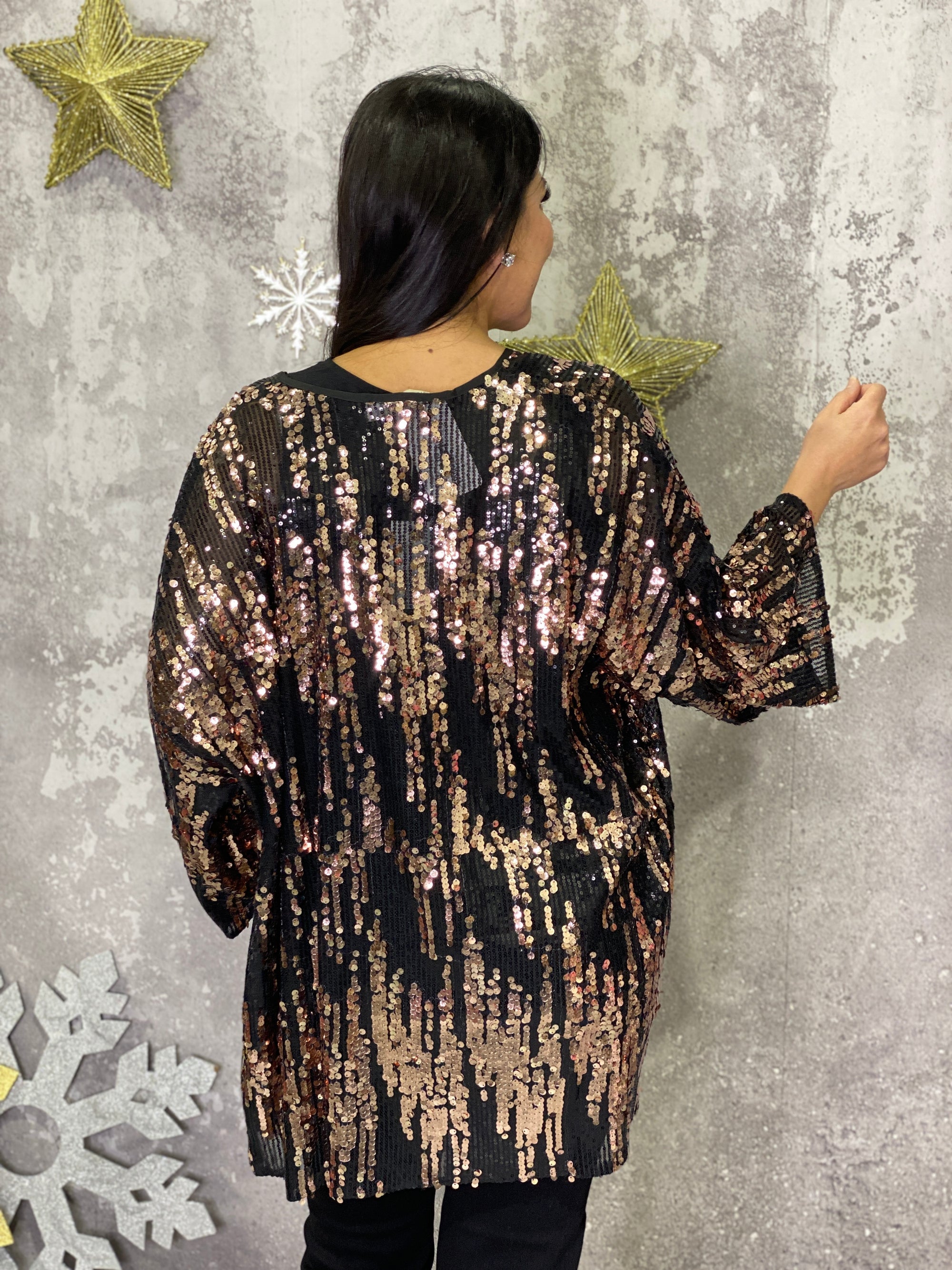 Rose Gold and Black Sequin Kimono