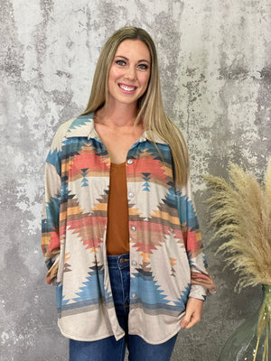 Sunset Geo Button Up Top