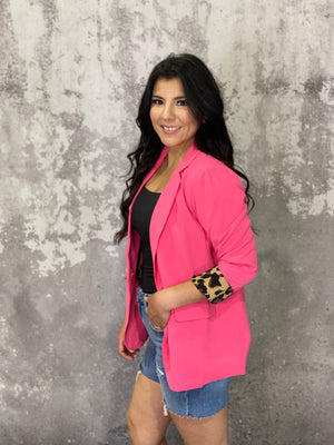 Leopard Lined Blazer - Dark Coral - SMALL LEFT