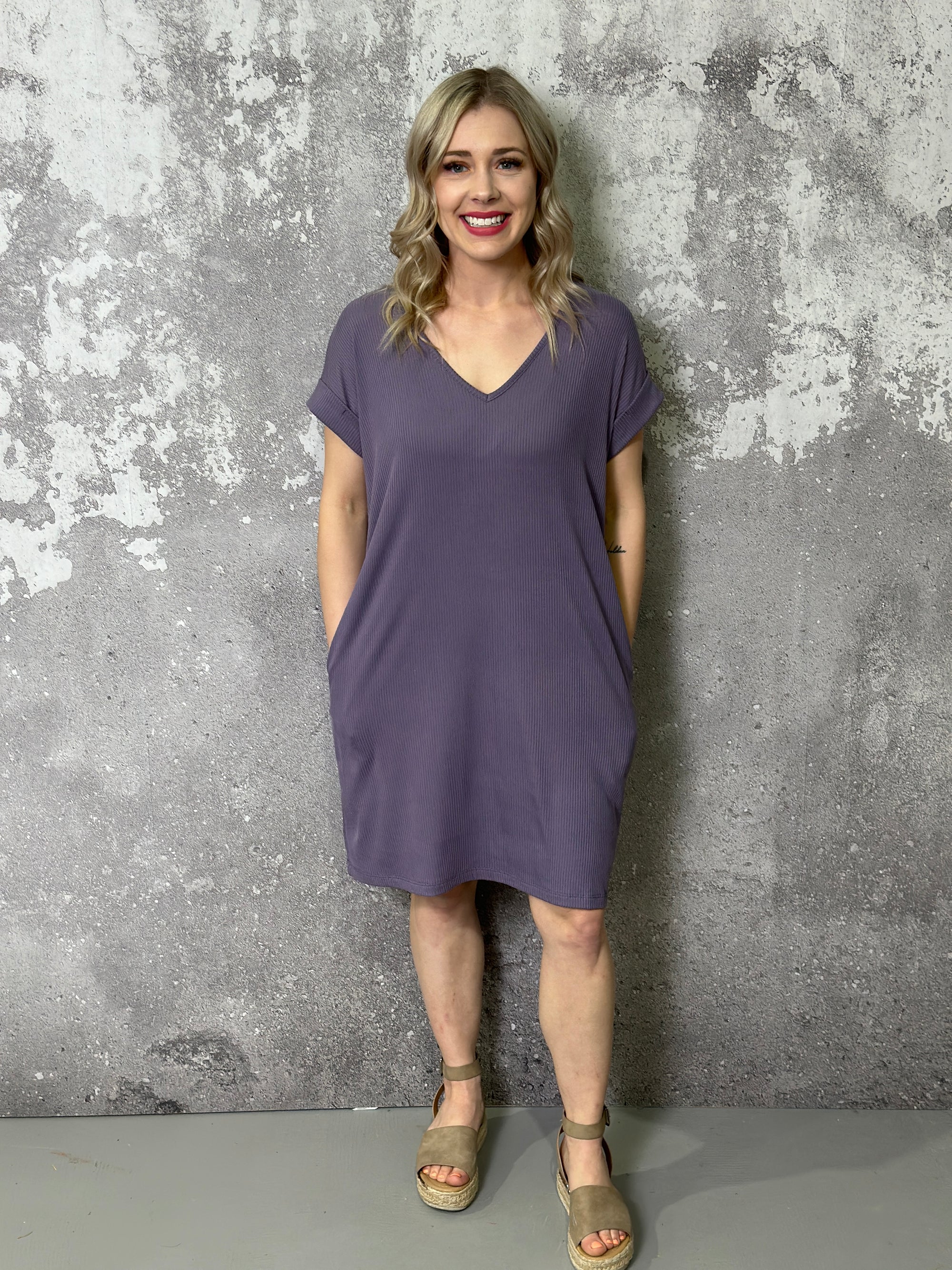 Ribbed Purple Tshirt Dress (Small -3X)