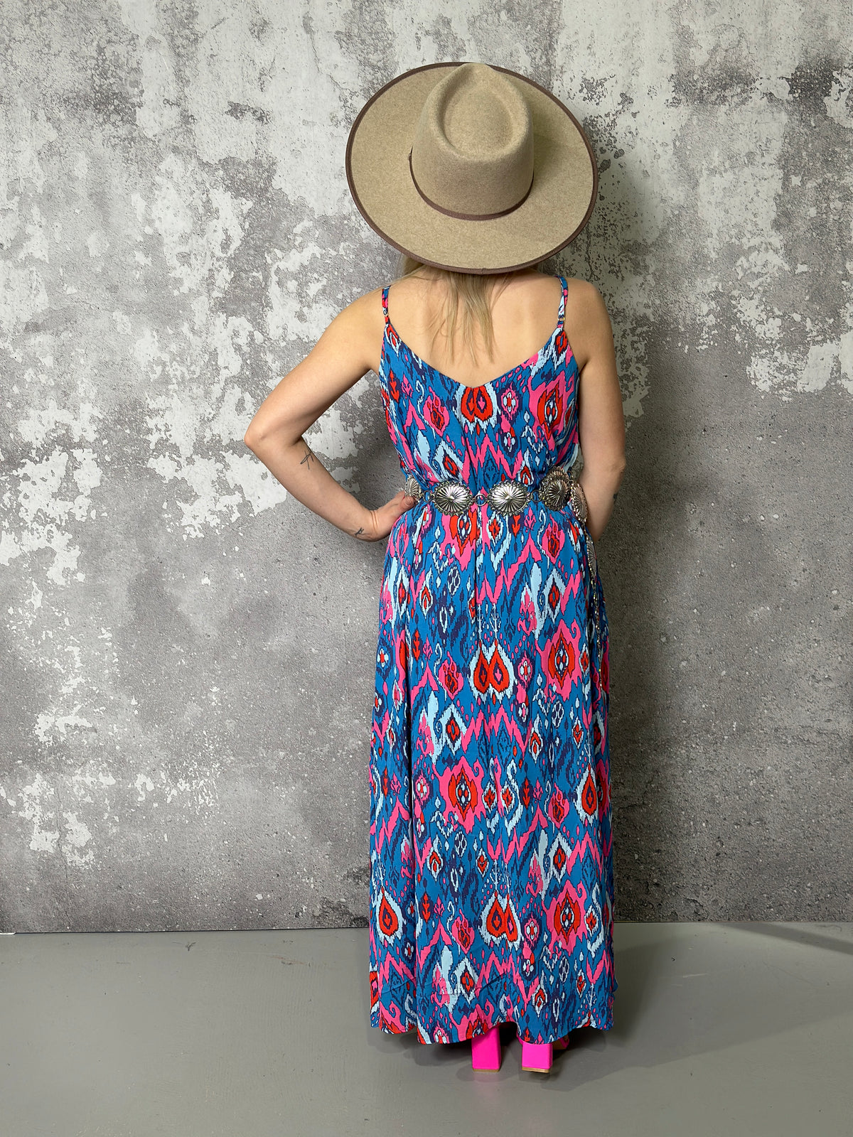 Blue/Red/pink Pattern Maxi Dress (Small - 2X)