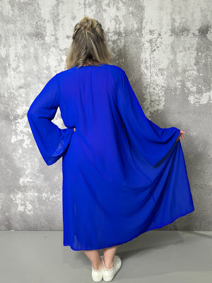 Long Sleeve Chiffon Duster - Blue
