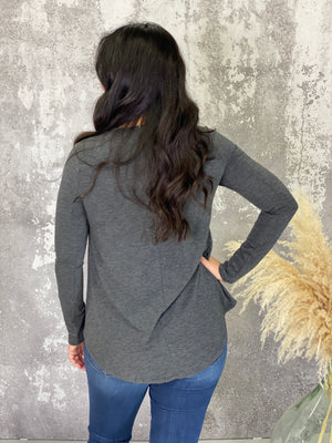 Basic Round Neckline Long Sleeve - Charcoal (Small - 3X) FINAL SALE