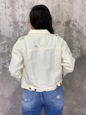White Denim Crop Jacket