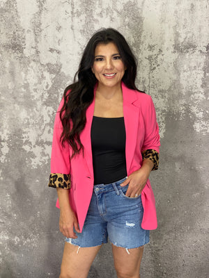 Leopard Lined Blazer - Dark Coral - SMALL LEFT