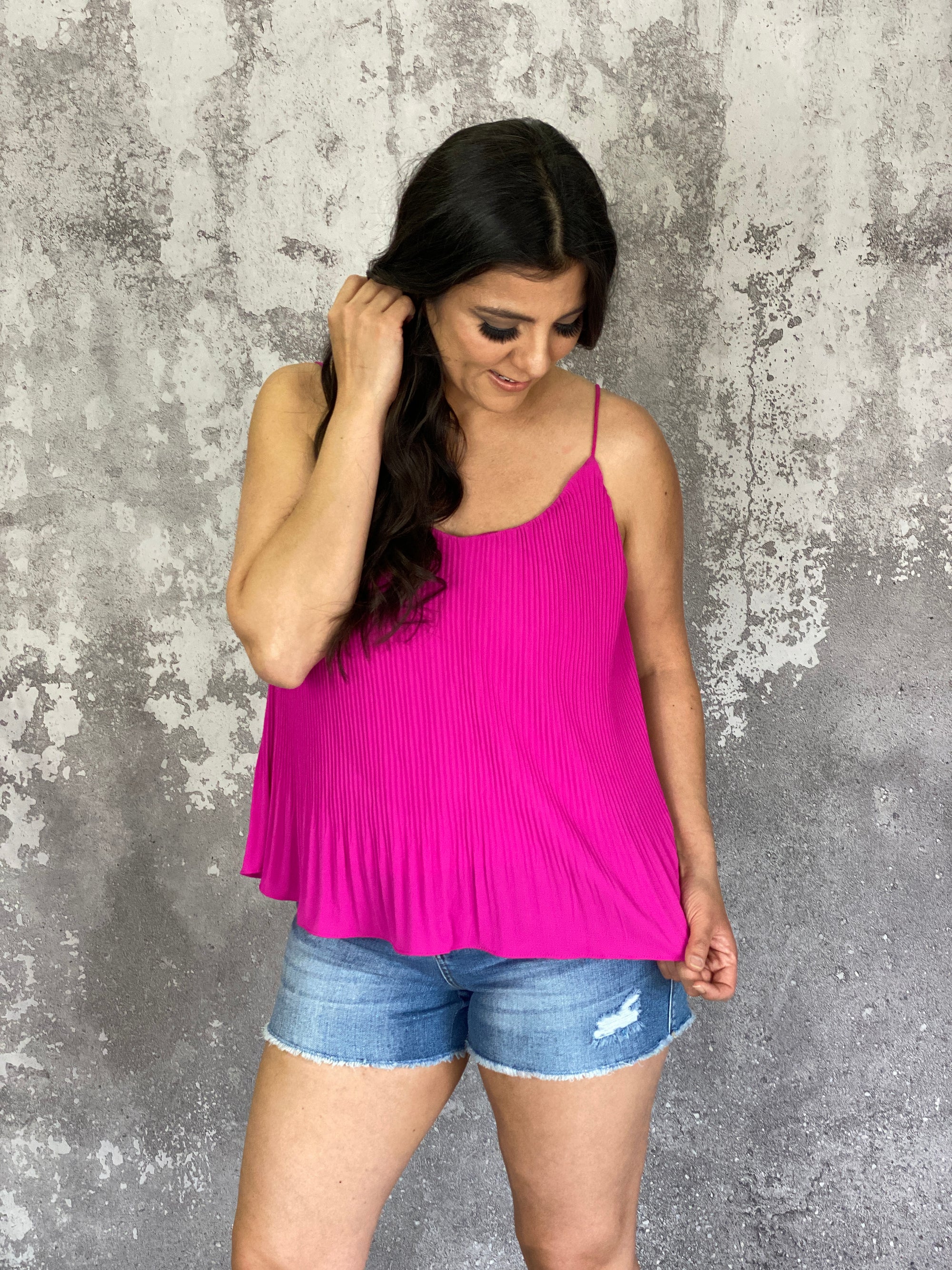 Pleated Flair Tank - Pink