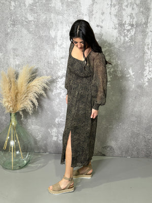 Printed Smocked Long Sleeve Midi Dress (Small-2X)