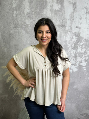 Relaxed Shift Cream Top with Faux Buttons ( MEDIUM LEFT)