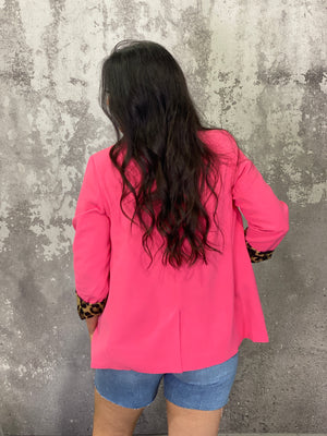 Leopard Lined Blazer - Dark Coral - SMALL LEFT