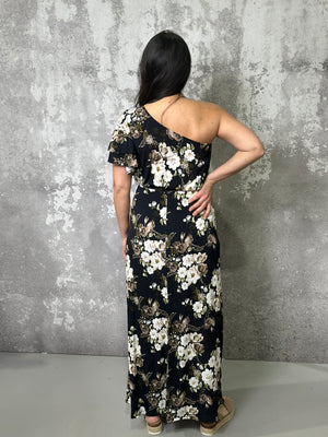 One Shoulder Floral Maxi Dress (Small - 3X)