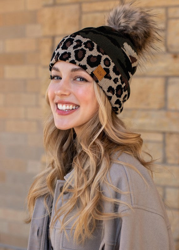 Camo Hat with Leopard Trim